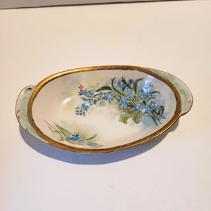 Antique Hand Painted Nippon Floral Trinket Dish with Gold Trim